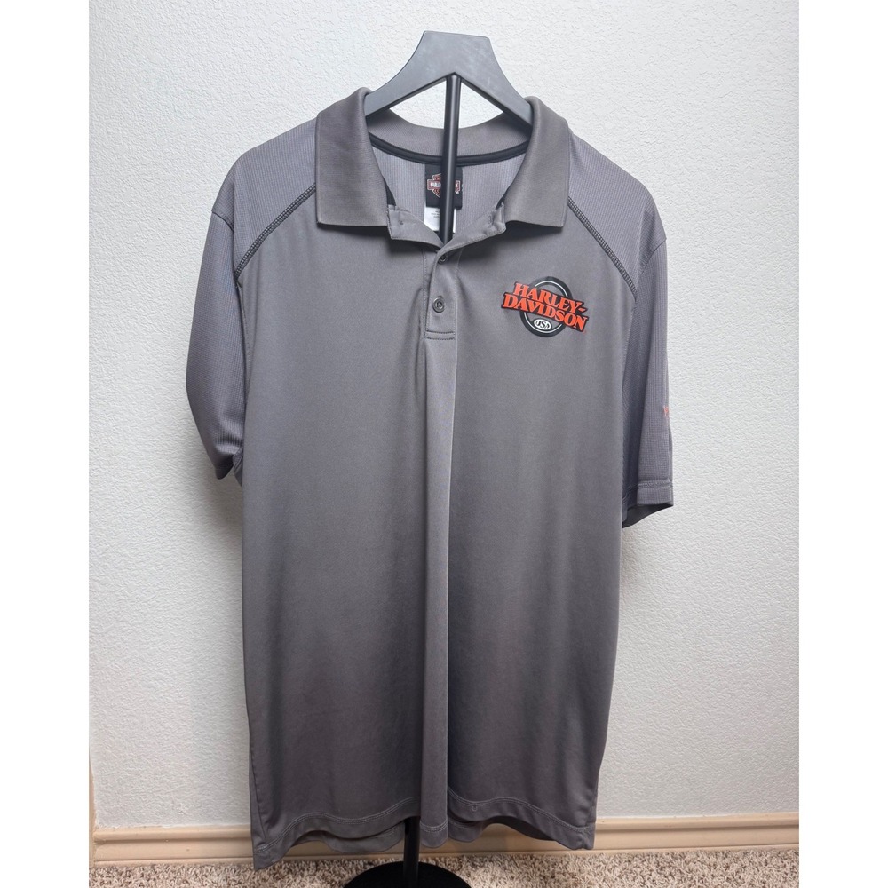 Harley-Davidson Mens 2XL Gray Performance Polo Shirt Tripps Amarillo TX Logo